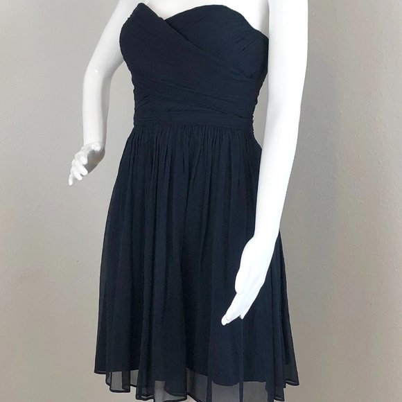 J Crew Black Bridesmaid Dress SZ 4 "Arabelle" Short Strapless Silk Chiffon - Picture 1 of 4